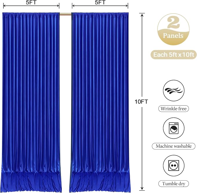 Royal Blue Backdrop Curtains with Lights for Parties,10x10FT Wrinkle Free Wedding Photo Backdrop Drapes Fabric for Baby Shower Birthday Ceremony Reception Home Party Decorations