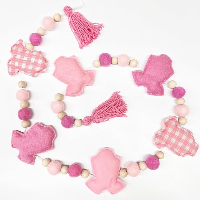 Pink Plaid Baby Clothes Decorations Pre-Strung Handmade Felt Baby Clothes Wool Felt Ball Wooden Bead Banner Garland for It's a Girl Sweet Baby Girl Baby Shower Party Nursery Home Fireplace Wall Decor