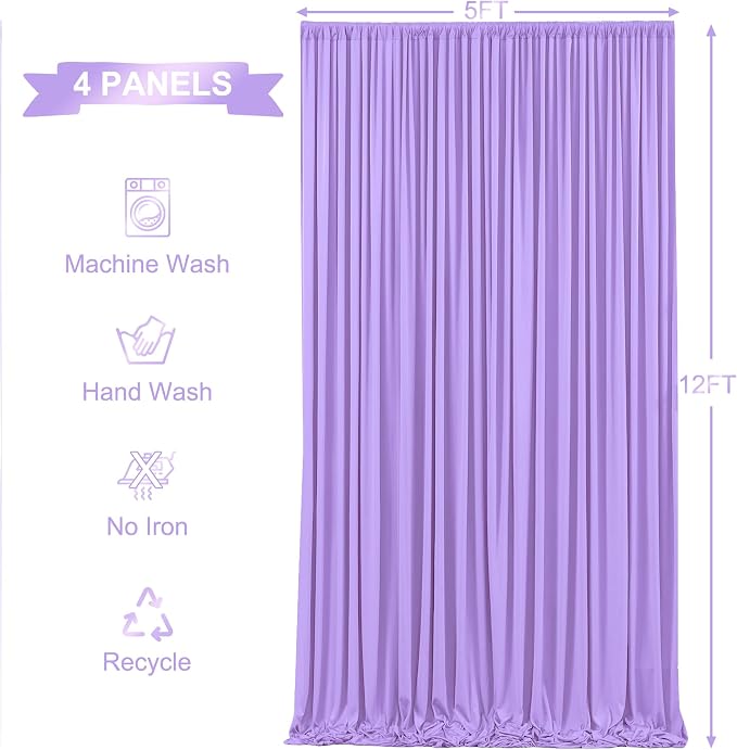 4 Panels Lavender Backdrop Curtains for Wedding Party Wrinkle Free Backdrops Curtain Drape Fabric Decorations Light Purple Photo Back Drop for Baby Shower Photography Stage Reception 20ft(W) x 12ft(H)