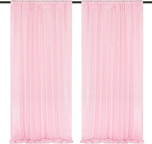 Party Backdrop Curtains 2 Panels 4ftx8ft Pink Sequin Photo Backdrop Glitter Fabric for Wedding Birthday Party Background Drapes Christmas Decorations