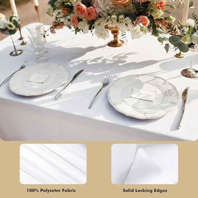 Fixwal 3 Pack White 60 x 102 Inch Rectangle Tablecloths, Reusable Heavy Duty Washable Polyester Table Covers for 6 Ft Tables, Wedding, Party, Birthday, Outdoor, Picnic, Camping