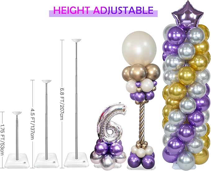 YALLOVE Balloon Column Stand Kit, Sets of 2 Telescoping Balloon Stand, Height Adjustable Balloon Tower Pillar with Reusable Metal Telescopic Design for Party Decoration