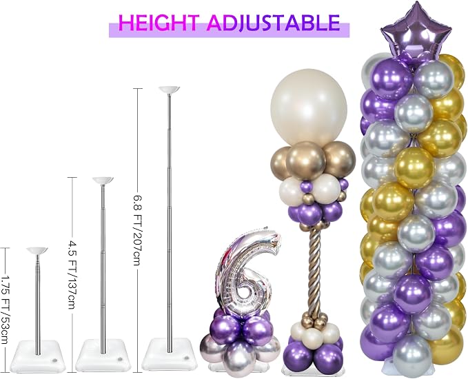 YALLOVE Balloon Column Stand Kit, Sets of 4 Telescoping Balloon Stand, Height Adjustable Balloon Tower Pillar with Reusable Metal Telescopic Design for Party Decoration