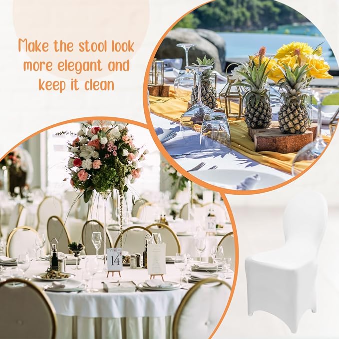 Moukeren 20 Pcs Wedding Chair Covers Spandex Folding Chair Covers Stretch Universal Polyester Fitted Seat Slipcovers for Wedding, Banquet, Celebration, Holidays, Dining Room, Living Room (White)