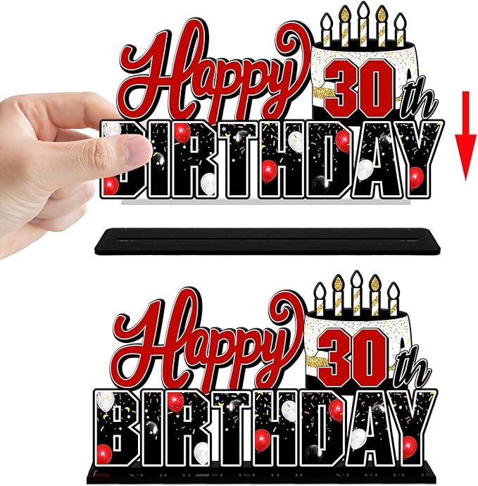 LINGTEER Happy 30th Birthday Red Acrylic Table Topper Centerpieces Set - Cheers to Thirty Years Old Birthday 30th Bday Party Gift Decorations.