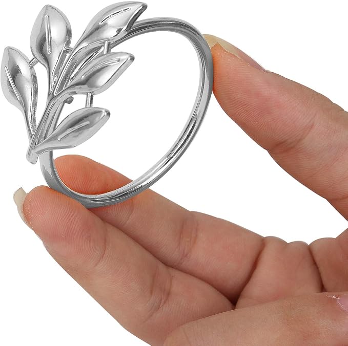 KPOSIYA Set of 12 Leaf Napkin Rings Metal Gold Napkin Holder Table Napkin Rings for Thanksgiving Day Christmas Dinning Table Parties Everyday (Ye Zi-Silver 12)