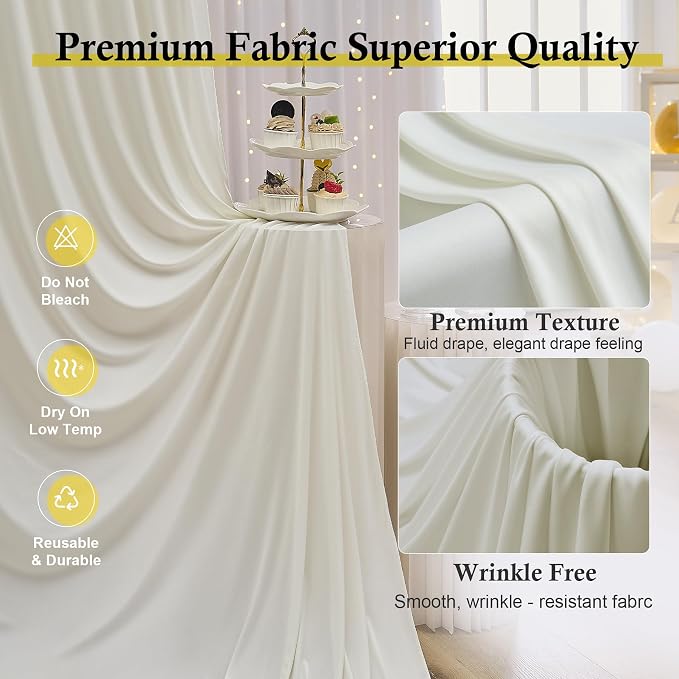 10ft x 15ft Ivory Backdrop Curtains for Wedding Parties, 2 Panels Extra Long Wrinkle Free Fabric Drapes Photo Backdrop for Baby Shower Birthday Stage Reception