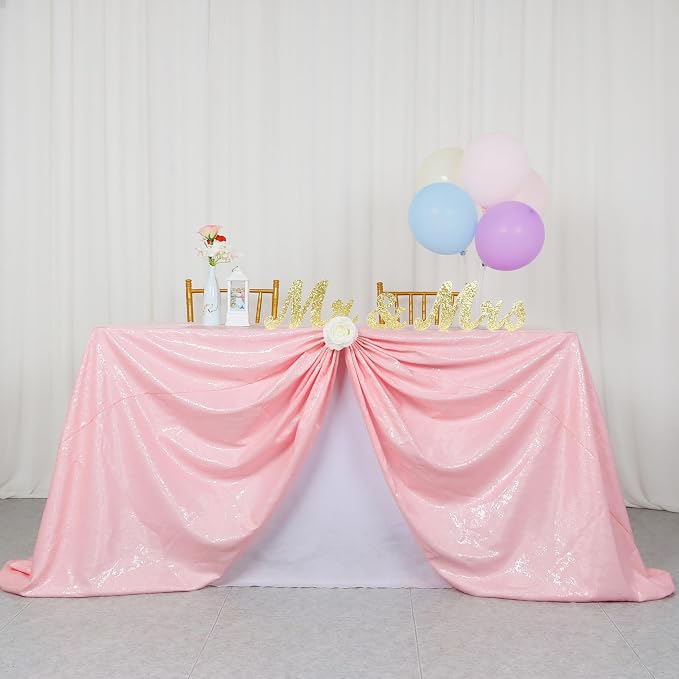 ShiDianYi Shimmer-Baby Pink-Sequin Tablecloth, Rectangle Sequin Table Overlay 50x72-inch, Wholesale Shiny Elegant Sequin Table Cloth, Sequin Linens for Baby Shower