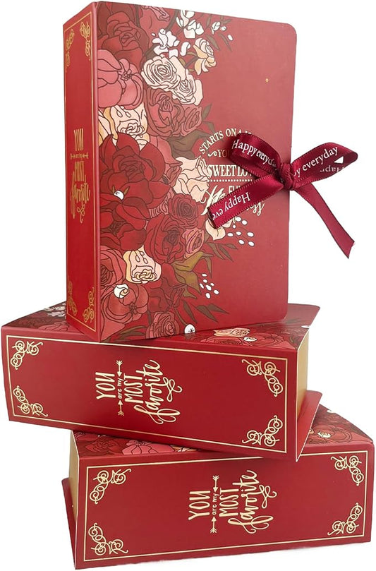 20 Pack Small Candy Party Favor Box Bulk, Rectangular Floral Mini Candy Gift Box with Ribbon,4.72*3.14*1.77 inches Thick Card for Birthday Party BabyShower Supplies Christmas Birthdays Weddings Bridesmaid (Red)