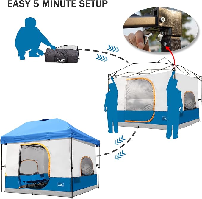 KAMPKEEPER Camping Inner Tent for Pop Up Canopy, Converts 10'x10' Straight Leg Canopy into Camping Tent–Fully Vented Roof(Top & Frame NOT Included) (Light Blue, Classic)