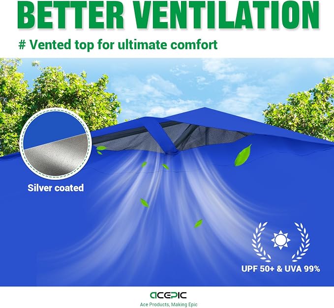 10x10 Pop Up Canopy Tent,300D Silver-Coating Top,Pop Up Canopy Tent Instant Portable Shelter with 1-Button Push and Wheel Carry Bag, 8 Stakes and 4 Upgrade Heavy Duty Canopy Weights (Blue, 10x10)