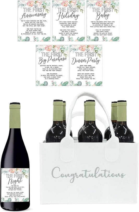 Milestone Wine Labels and Gift Bag: 6 Bottle Congratulations Wedding Wine Crate with Wedding Milestone Stickers (Wine Labels and Case)