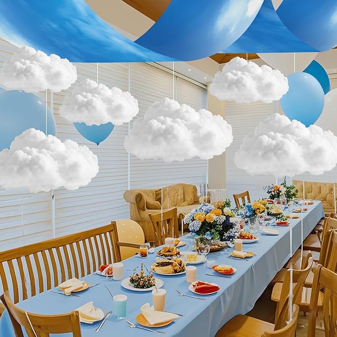 VioraWhite 9 Pcs Blue Sky White Cloud Ceiling Decor Include 12 x 2 ft Fluorescent Light Covers 6 Packs Imitation Artificial 3D Cloud Props Classroom DIY Hanging Ornament Picnic Party Decorations