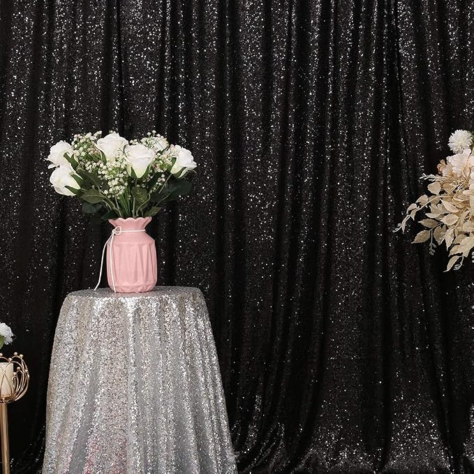Eternal Beauty Black Sequin Backdrop, 8x8 Ft Glitter Background Curtains for Shimmer Photography Party Wedding Birthday Back Drop Decor