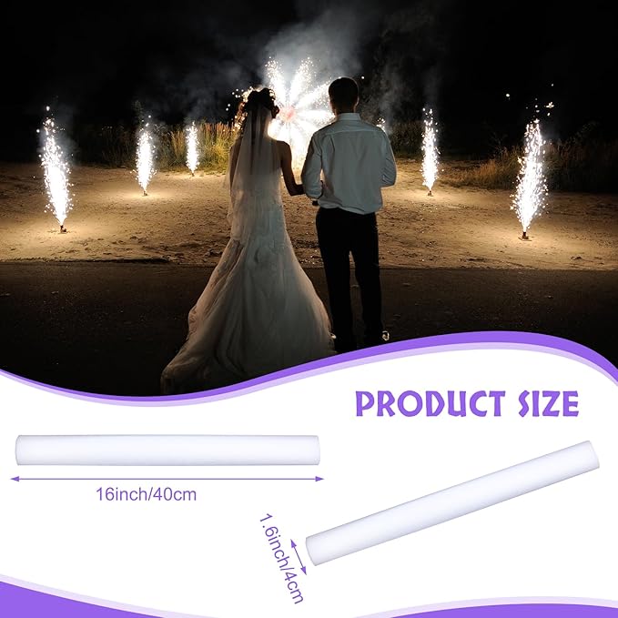 Cunno 50 White LED Foam Stick Bulk 16 Inch 3 Modes Light up Glow in The Dark Light Sticks Flashing Glow Wands for Wedding Birthday Rave Concert Carnival Multi Item Party Favor Packs, Battery Powered