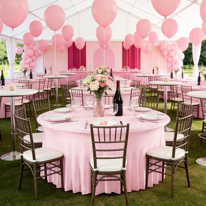 10 Pack Pink Round Spandex Tablecloths for 60 inch Tables, 120 Inch Stretchy Fitted 5FT Tablecloths, Wrinkle Free Table Covers Washable Polyester Table Cloths for Wedding Party Birthday Banquet