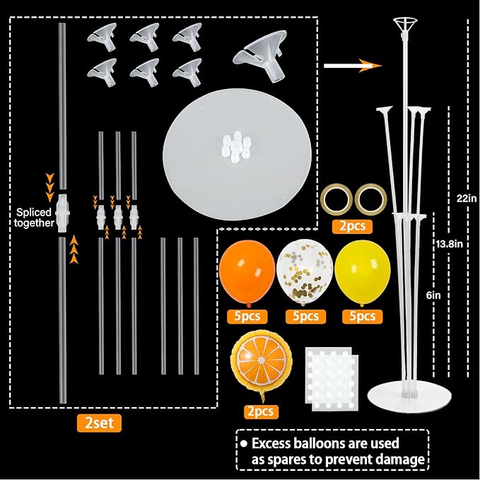 Little Cutie Fruit Party Balloons Stand Kit 2 Sets With 2 Orange Slice Foil Balloons Orange Yellow Gold Confetti Balloon Centerpiece for Tables for Birthday Party Little Cutie Baby Shower Decorations