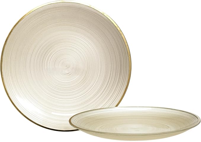 " OCCASIONS " 50 Plates Pack (25 Guests)-Wedding Party Disposable Plastic Plate Set -25 x 10'' Dinner + 25 x 7'' Salad & Dessert plates (Belize in Ivory & Gold)