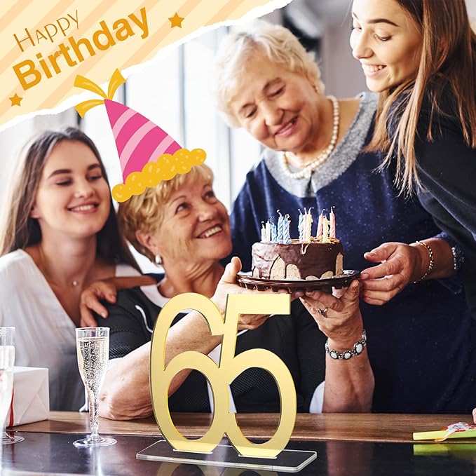 Threehoney Mirror Gold 65th Birthday Decorations for Men and Women Acrylic Anniversary Decorations Table Numbers Centerpieces for Birthday Party
