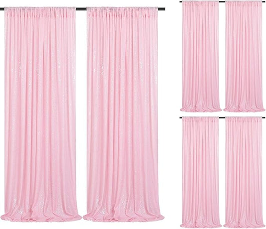 Pink Sequin Backdrop Curtains-6 Panels 2FTx8FT Pink Backdrop for Valentines Day, Glitter Party Decorations Background Drapes for Wedding Birthday Anniversary Graduation Photo Booth Decor