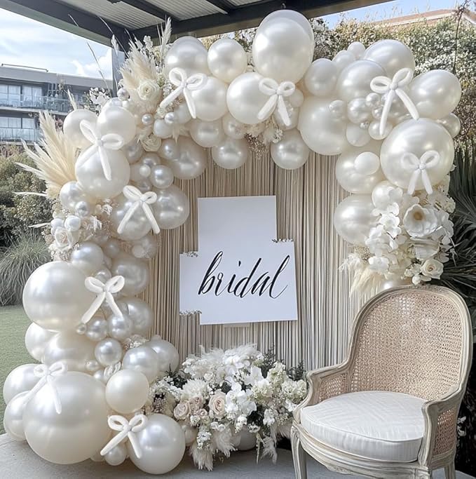 Pearl White Balloon Double Stuffed White Balloons Garland Pearl Cream Beige Arch Kit Ivory Long Balloons Different Size for Birthday Wedding Baby Shower Anniversary Decoration