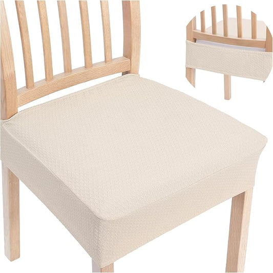 Smiry Stretch Jacquard Seat Covers for Dining Room Chairs Set of 10, Removable Washable Chair Seat Protector Slipcovers, No Rear Covers, Beige