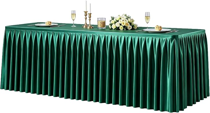 1 Pack Green Satin Tablecloths Rectangle 4FT, Glitter Spandex Fitted Stretch Table Covers Wrinkle-Free Floor Length Shimmer Table Skirt for Weddings Parties Baby Shower Banquets Vendor Events