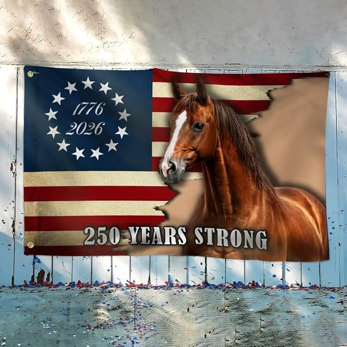 FLAGWIX American 250 Years Anniversary Horse Flag - Polyester Double-sided Yard Flags For Outside Grommet Flag, 3x5 ft - 4th of July Decorations for Home Yard Garden Decor Banner, Gifts For Men Women