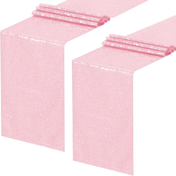 Sequin Table Runners 2 Pieces Pink Table Runners 12x72 Inch Glitter Dining Table Cover for Party Wedding Birthday Reception Banquet Decoration Spring Valentine's Party Chair Sashes