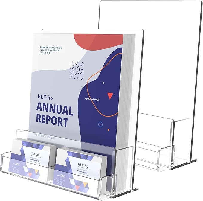 Brochure Holder 8.5x11 Inch Acrylic Literature Holders Clear Flyer Display Stand with Business Card Slot Pamphlet Holder Multi Purpose Organizer for Office, Lobby, Hotels, Trade Shows, 2 Pack