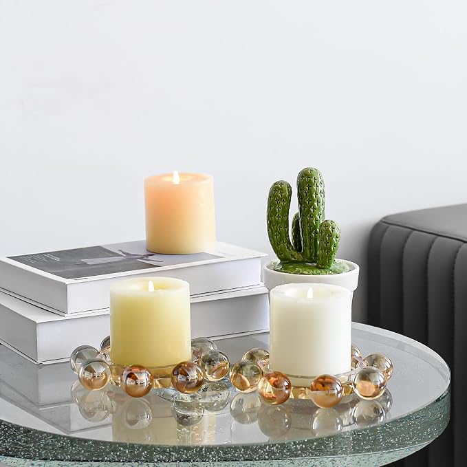 Kitcom Crystal Candle Holders Pack of 2 Pillar Candlestick Decorations for Home Party Dinner Christmas 5.9'' X 1.2'', Suitable for Large Cylindrical Candles, Champagne Color