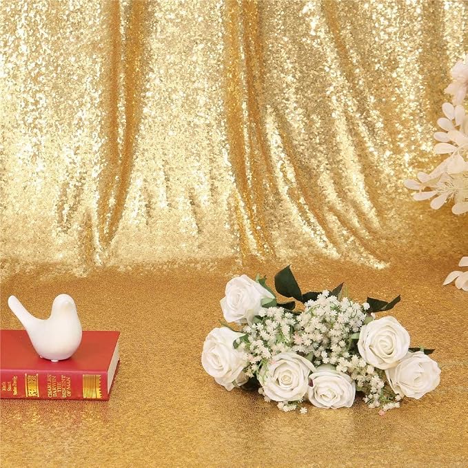 Eternal Beauty Gold Sequin Backdrop, 20x10 Ft Glitter Background Curtains for Mother's Day Shimmer Photography Party Wedding Birthday Back Drop Decor