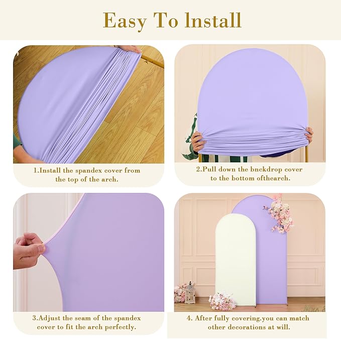 Beige and Purple Arch Cover 2 Set-7.2FT, 6FT Arch Backdrop Cover Spandex Fitted Wedding Arch Stand Covers for Bridal Shower Wedding Baby Shower Birthday Party Ceremony Photo Background Decorations