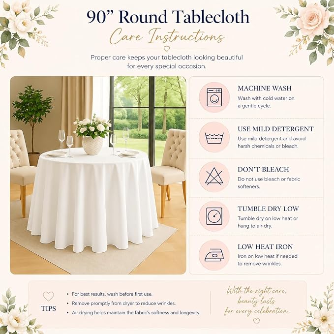 10 Pack 90 Inch White Round Tablecloth, Polyester Fabric Washable Table Cloth for Home, Party, Wedding or Restaurant Use.
