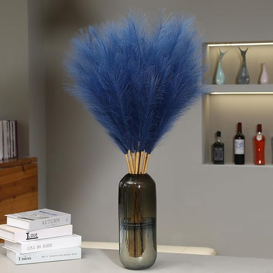 Wertuirk 9 Stems Blue Pampas Grass - 38 Inch Tall Faux Pompous Grass Decor, Long Artificial Pompas Floral Branches for Vase Filler, Wedding Flower Arrangement and Home Decor (Blue)