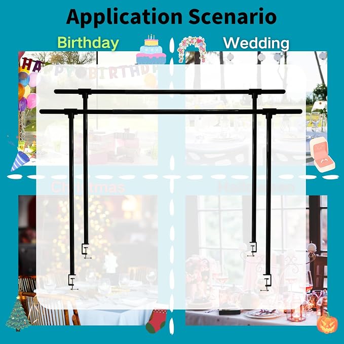 Beyeutao Over The Table Rod Stand with Clamps Adjustable Table Rod 2 Pack Black Rod Stand H16-45 L16-87 Balloon Frame Hanging for Party Anniversary Wedding Birthday Garden Arbors Christmas