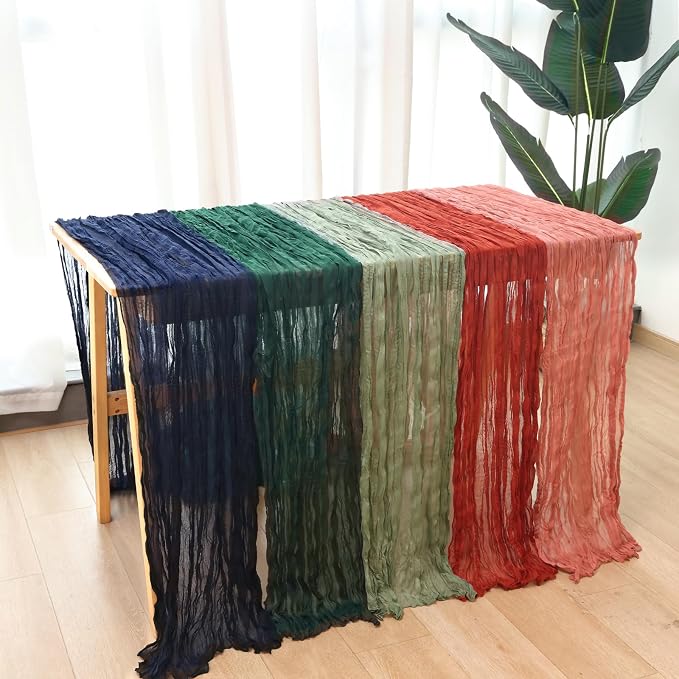 6 Pack Dark Green Cheesecloth Table Runner 120 Inch 10FT Cheese Cloth Runners for Spring Holiday, Baby Shower, Jungle Theme Party