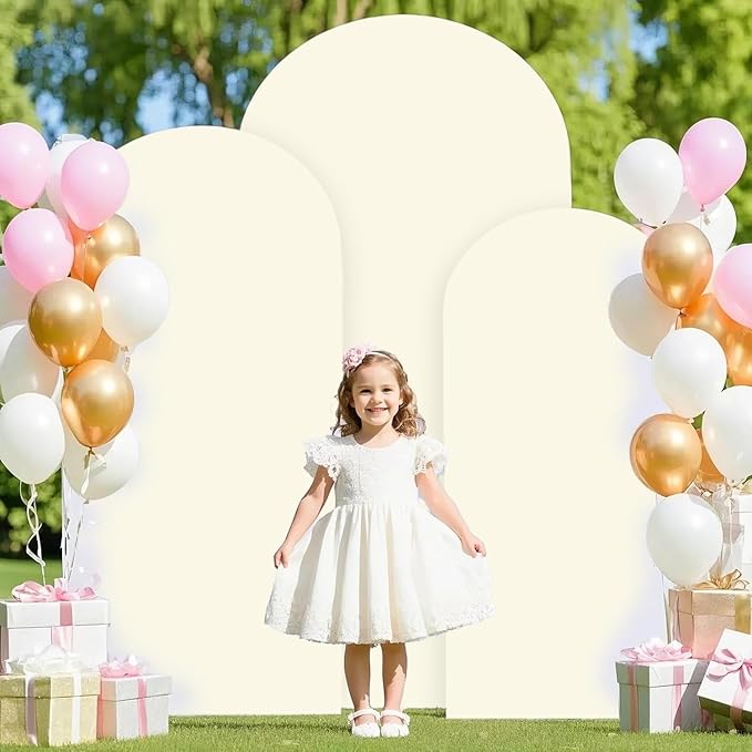 FANPROMS Ivory Wedding Arch Cover Set of 3 Arch Spandex Covers 5FT 6FT 7FT Baby Shower Chiara Arch Backdrop Stand Cover Round Top Stretchy Backdrop Arched Stand Covers for Parties Ornaments