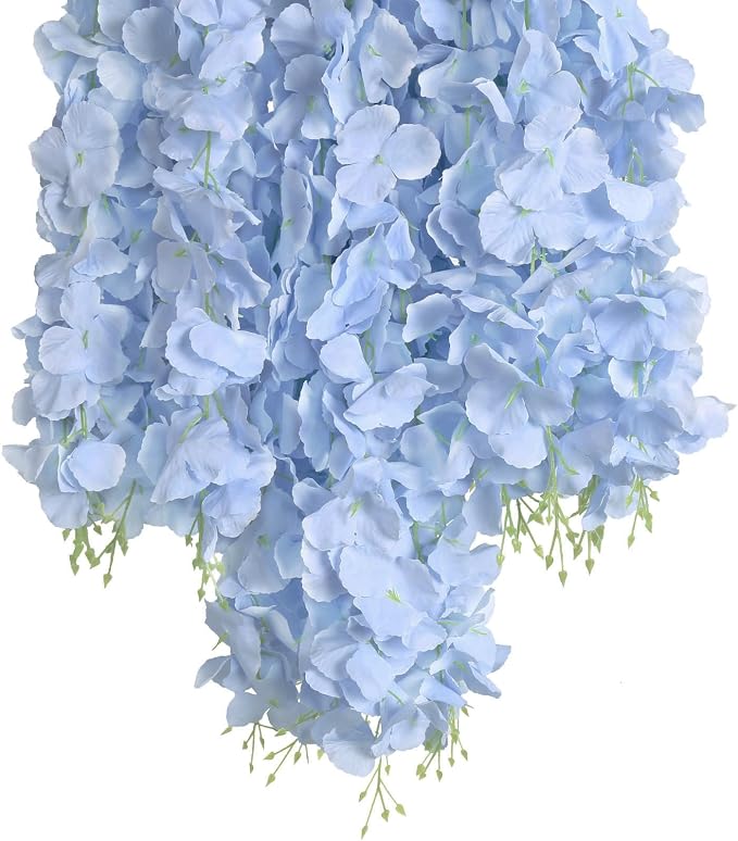 12Pack Wisteria Hanging Flowers Vines 3.6ft Baby Blue Artificial Flowers Fake Wisteria Bushy Garland Silk Flowers Hanging Rattan String for Garden Home Wall Wedding Party Decor (Baby Blue)