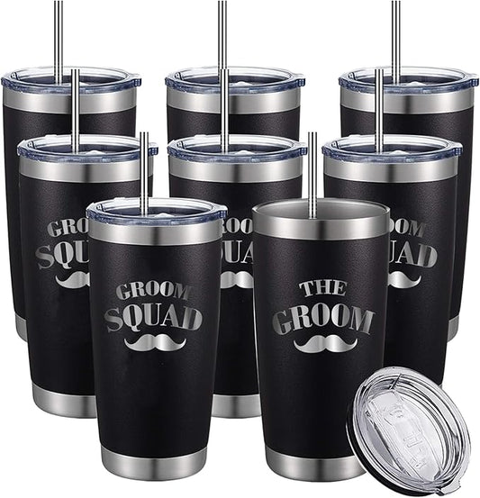 TEAM GROOM Groomsmen Gifts Tumblers with Lid and Straw 8 Pcs Bachelor Party Gifts Groomsmen Cups(Groom Squad)
