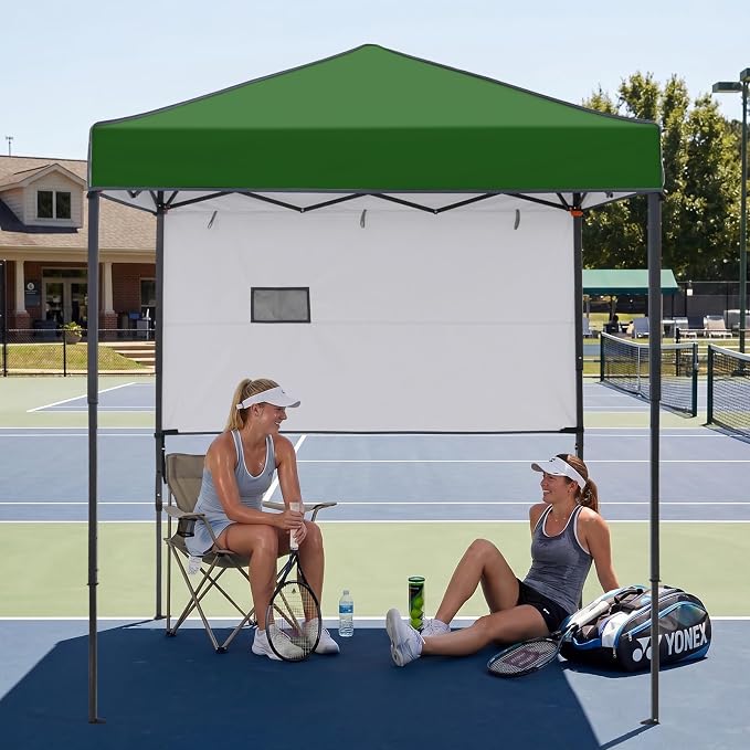 EAGLE PEAK 6x4 Instant Pop Up Canopy Tent with 1 Half Wall Panel, Straight Leg Sun Shelter, Portable Canopy with Carry Bag for Camping, Beach & Sports, Green