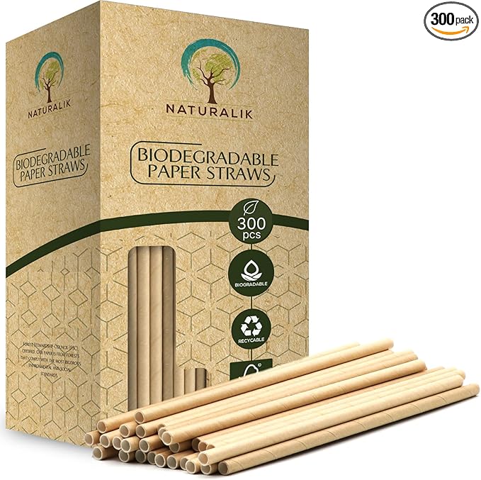 Naturalik 300/1000-Pack Extra Durable Brown Paper Straws Biodegradable- Premium Toxin Free Paper Straws Bulk- Drinking Straws for Juices, Restaurants and Party supplies, 7.7" (Brown, 300ct)