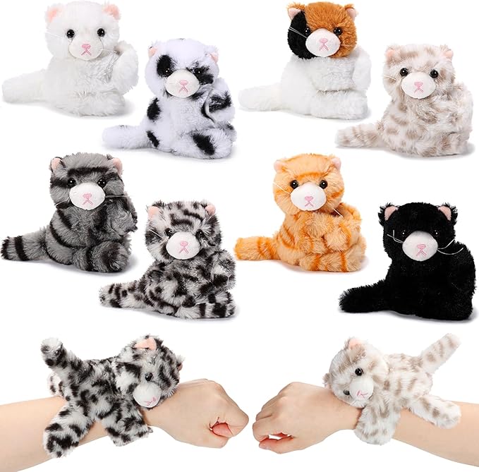 Liliful 8 Pack Kids Plush Gifts Stuffed Animal Cat Slap Bracelets - 8 Inch Back to School Prize Box Toys Wrist Cute Snap Birthday Rewards for Boys Girls Child Pet Adoption Party Favors(Kittens)