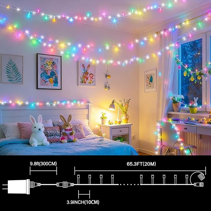 LAMPHOME 33ft 100 LED Easter String Lights Plug in, Multicolor Pastel 16 Modes Twinkle Fairy Lights,Waterproof Outdoor String Lights for Easter Tree Indoor Outdoor Spring Decorations