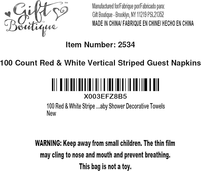 Gift Boutique 100 Red and White Stripe Guest Napkins Disposable Paper Hand Towels for Bathroom Powder Room Wedding Holiday Birthday Party Shower Decor