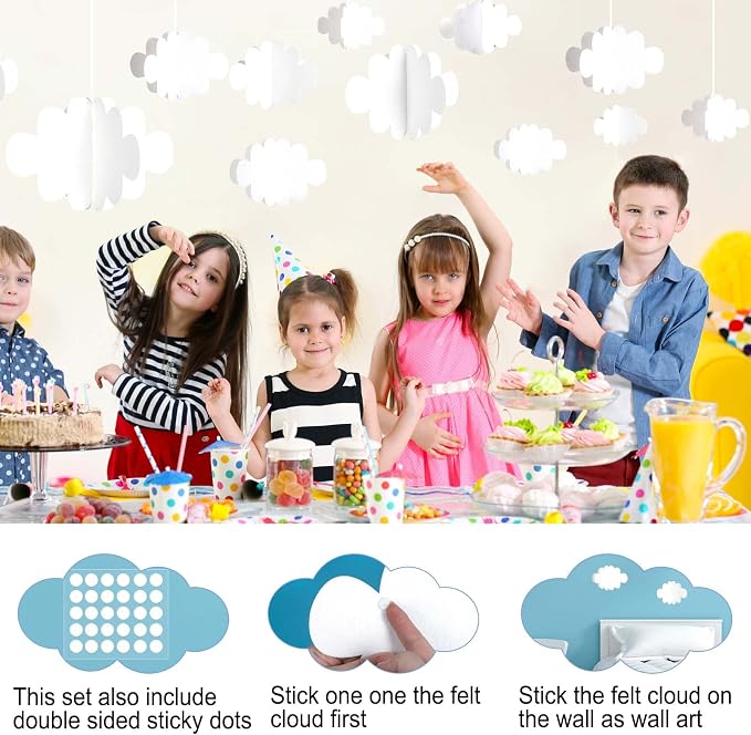 Ayfjovs 10 PCS 3D Cloud Decorations - White Hanging Clouds for Ceiling, Party Decorations, Ornaments, Wedding, Nursery, Children Room, Baby Baptism Party