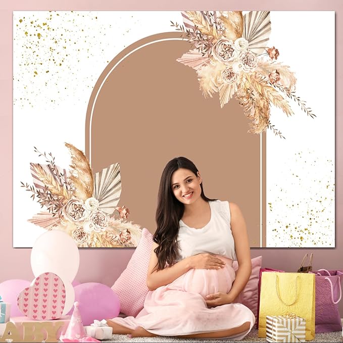Boho Backdrop for Baby Shower Birthday Decorations,Bohemian Arch Backdrops Pampas Grass Floral Photography Background Boho Shower Wedding Baptism Newborn Party Supplies Banner Photo Booth Props 5x3ft
