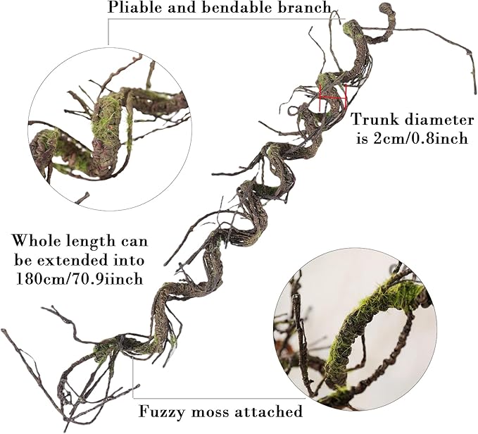 71inch Twisting Artificial Greenery Grapevine Garland Faux Woody Tree Branches Plants Twigs Stems Trunk Moss for Arch Fireplace Wall Hanging Garden Halloween Jungle Theme Reptile Decoration