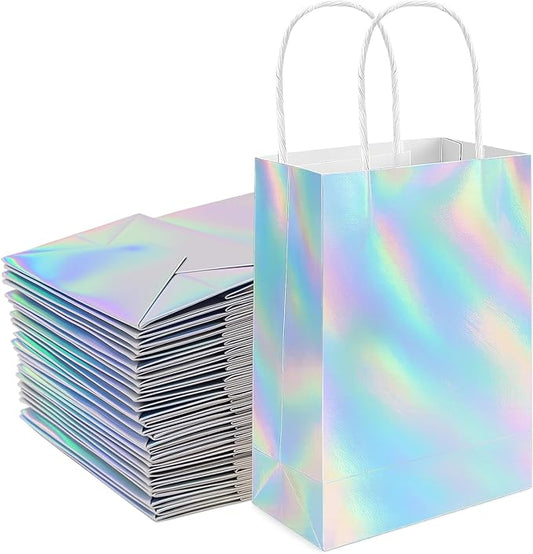 Shintop 30Pcs Iridescent Gift Bags with Handle, 8.3 x 5.9 x 3.1 Inch Holographic Goodie Bags Reusable Paper Glitter Party Favor Tote for Birthday Bachelorette Boutique