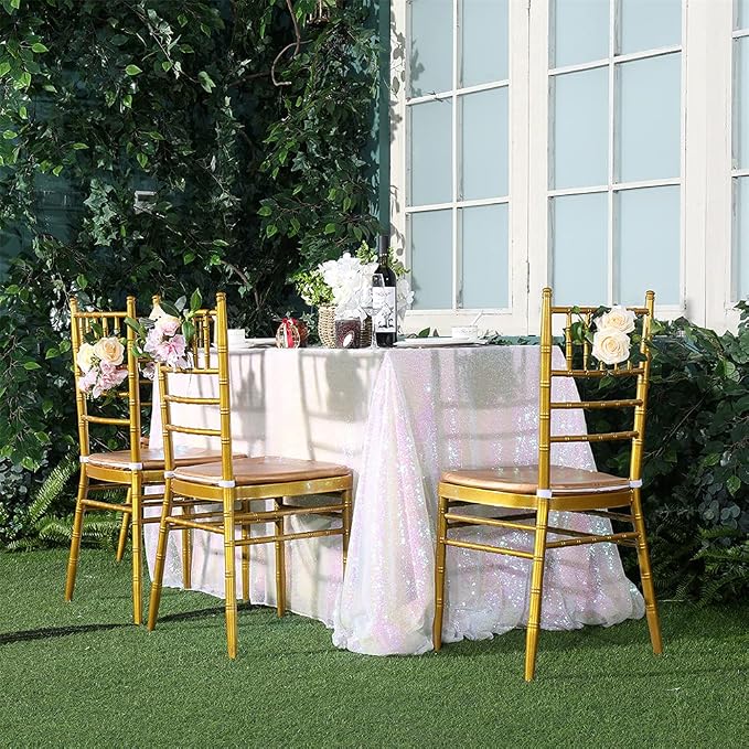 Eternal Beauty White Iridescent Tablecloth, 60x120 Inch Sequin Rectangle Table Cover for Cake Dessert Exhibition Party Birthday Events
